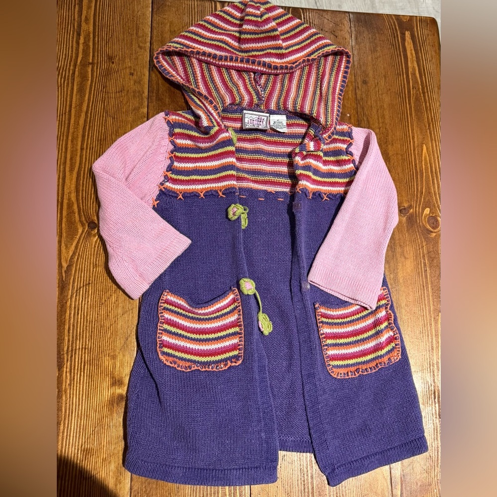 Plaid Moose Hooded Knit Cardigan Toddler Size 3t